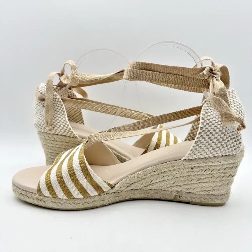 Eric Michael Womens Sara Espadrille Wedge Sandals EU 41 US 10.5 Taupe Canvas GUC